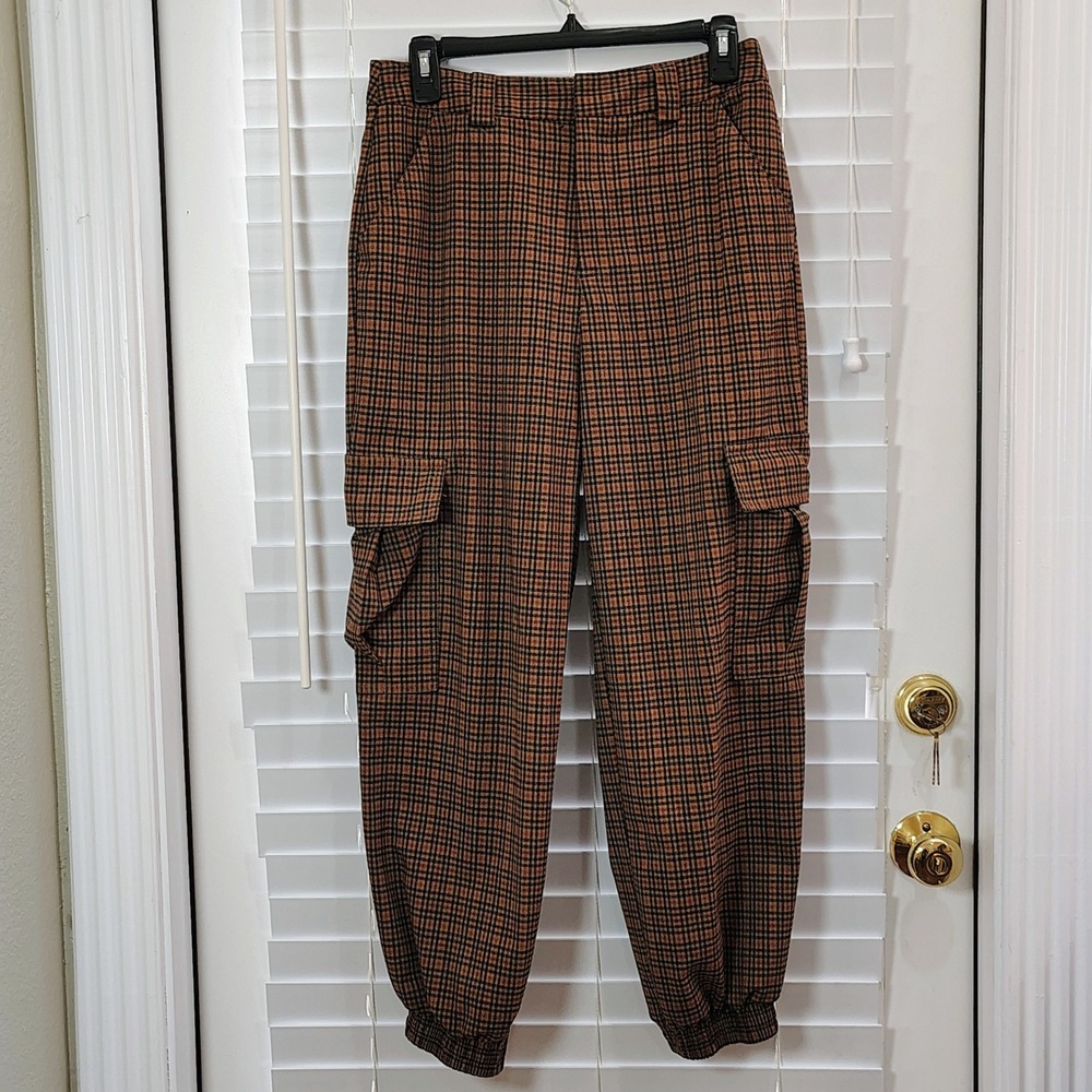 Urban Outfitters Cargo Jogger Pants Womens Medium Brown Plaid Utility Gorpcore